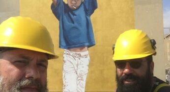 Il pioppese Antonio Carlotta assiste l’artista Igor Palminteri, mega murale allo Sperone dedicato ai bambini (VIDEO)